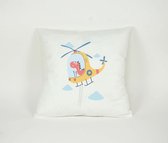 Kussenhoes Dinosaurus in een Helikopter - Sierkussen - Kinderkamer - 45x45cm - Exclusief Vulling - PillowCity