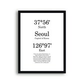 Schilderij  Steden Seoul met graden positie en tekst - Minimalistisch / Motivatie / Teksten / 50x40cm