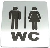 Deurbordje - WC bordje - WC - Toiletbord - Bordje - RVS Look - Pictogram – Heren Dames – Man Vrouw - Zelfklevend – 10 cm x 12 cm x 1,6 mm - 5 Jaar Garantie