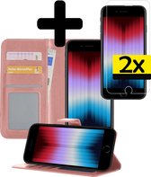 iPhone SE 2022 Hoesje Book Case Hoes Met 2x Screenprotector - iPhone SE 2022 Case Wallet Cover - iPhone SE 2022 Hoesje Met 2x Screenprotector - Rosé Goud