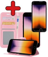 iPhone SE 2022 Hoesje Book Case Hoes Portemonnee Cover Met Screenprotector - iPhone SE 2022 Case Hoesje Wallet Case - Licht Roze
