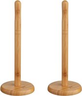 2x Stuks ronde keukenrolhouder naturel 12,5 x 32 cm van bamboe hout - Keukenpapier houder - Keukenrol houder