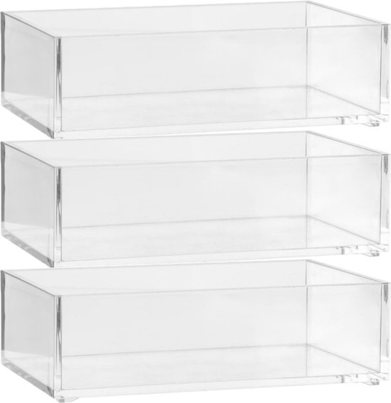 Set van 3x stuks 5five make-up houder box - 16 x 9.5 x 5 cm - transparant kunststof - nagellak - sieraden - organizer bakjes - sorteer vakjes