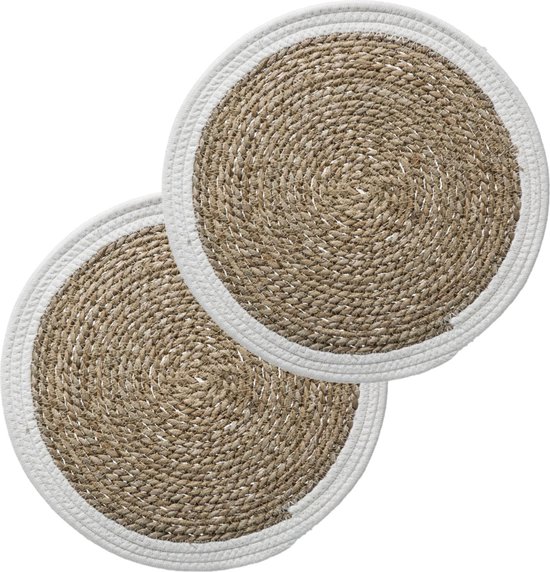 Secret de Gourmet placemats taupe - 6 stuks - Gevlochten kunststof - D38 cm