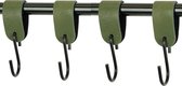 4x Leren S-haak hangers - Handles and more® | KAKI - maat M (Leren S-haken - S haken - handdoekkaakje - kapstokhaak - ophanghaken)