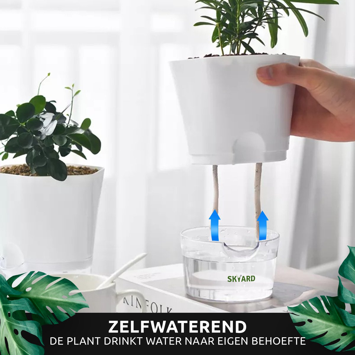 Santino ASTI Bloempot, zelfwaterende bloempot, 30 cm, met waterpeilindicator, rond, premium kwaliteit, voor binnenplanten, bloemen en kruiden, diameter 30 cm, hoogte 23 cm, 12 l, grijs/wit