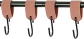 4x Leren S-haak hangers - Handles and more® | SUEDE OLD PINK - maat L (Leren S-haken - S haken - handdoekkaakje - kapstokhaak - ophanghaken)