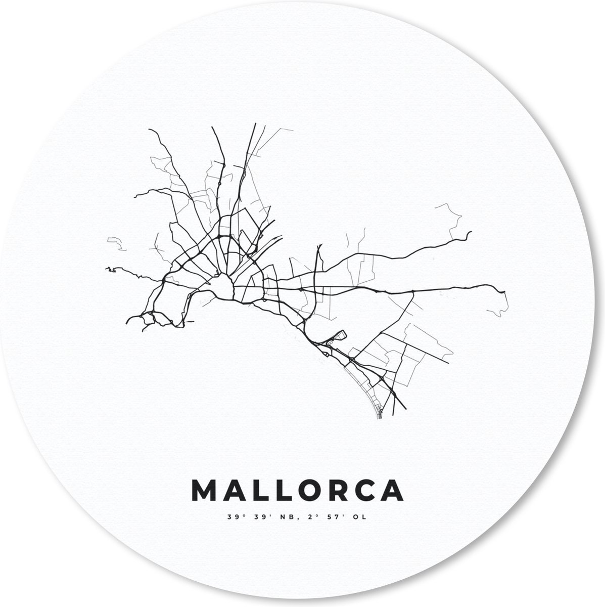 Muismat rond 50x50 cm - Mousepad Mallorca - Stadskaart - Spanje - Ronde muismatten