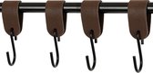 4x S-haak hangers - Handles and more® | DONKERBRUIN - maat S (Leren S-haken - S haken - handdoekkaakje - kapstokhaak - ophanghaken)