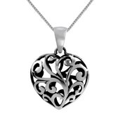 Zilveren ketting vrouw | Zilveren ketting met hanger, driedimensionaal opengewerkt hart