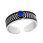 Teenringen | Zilveren teenring, geoxideerde bewerkte band met capri blue kristal