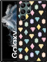 Galaxy S22 Ultra Hoesje Zwart Diamonds - Designed by Cazy