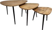 Zita Home - salontafel - bijzettafel - in driehoek vorm - set van 3 - mango hout - zwarte poot - bladdikte 2 cm