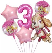 Pow Patrol Folie Ballonnen - set van 6 folieballonnen - Skye - 3 jaar - Kinderfeest - Versiering - Helium ballon