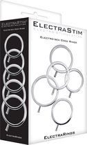 Solid Metal Cock Ring Set 5 Sizes - Electric Stim Device silver