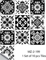 Tegelstickers in Zwart / Wit  10 stuks met verschillend motief 15 x 15 cm