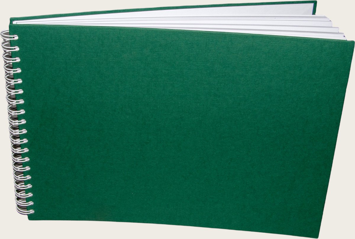 Luxe Schetsboek Tekenblok - A4 - 21x29,7cm - 140grams wit papier - Groen omslag - Ringband - WireO