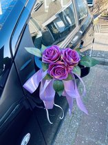 AUTODECO.NL - MIA PAARS Trouwauto Versiering Parse Rozen met Linten - Bloemen op de Auto Bruiloft - Buitenspiegels Decoratie - Trouwerij/ Huwelijk/Bruiloft Decoratie/ Versiering Sp