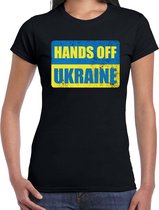Hands off Ukraine t-shirt zwart dames - Oekraine protest/ demonstratie shirt met Oekraiense vlag XL
