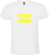 Wit T shirt met print van " BORN TO BE WILD " print Neon Geel size XXXXXL