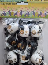 9 zwart / goud / wit Paashangers voor paasboom - 9 paaseitjes met gezichtjes voor paastakken - paasdecoratie Pasen