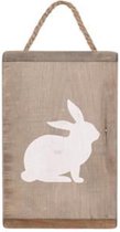 Oneiro’s Luxe Sign rabbit historic wood 19x29x2cm Natural/White – decoratie – pasen – paasdecoratie – paashaas – eieren – has – kip – gekleurde eieren – paastak – lente – feestdeco