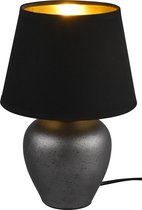 LED Tafellamp - Tafelverlichting - Iona Albino - E14 Fitting - Rond - Antiek Nikkel - Zwart/Goud - Keramiek - Ø180mm
