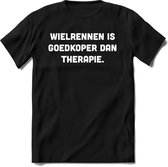 Wielrennen is goedkoper dan therapie T-Shirt Heren / Dames - Perfect wielren Cadeau Shirt - grappige Spreuken, Zinnen en Teksten. Maat S