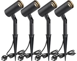 Merkloos Proventa Tuin Spot Buitenlamp met grondpin - Koel wit licht - Set van 4 LED Priklampen - Garden lights - Prikspot - Prikspots buiten - Tuinspot - Gu10
