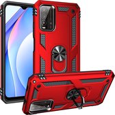 Samsung Galaxy Note 20 Rood Shockproof Militairy Hybrid Armour Case Hoesje Met Kickstand Ring -Samsung Galaxy Note 20 - Extreem Stevige Anti-Shock Hard Rugged Cover Bumper Hoes Met Magnetische Ringhouder - Stevige Shock Proof Backcover - Zwart
