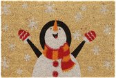 Voetmat kokos, sneeuwpop motief, 40 x 60 cm, deurmat binnen & buiten, deurmat Kerstmis, meerkleurig 390907
