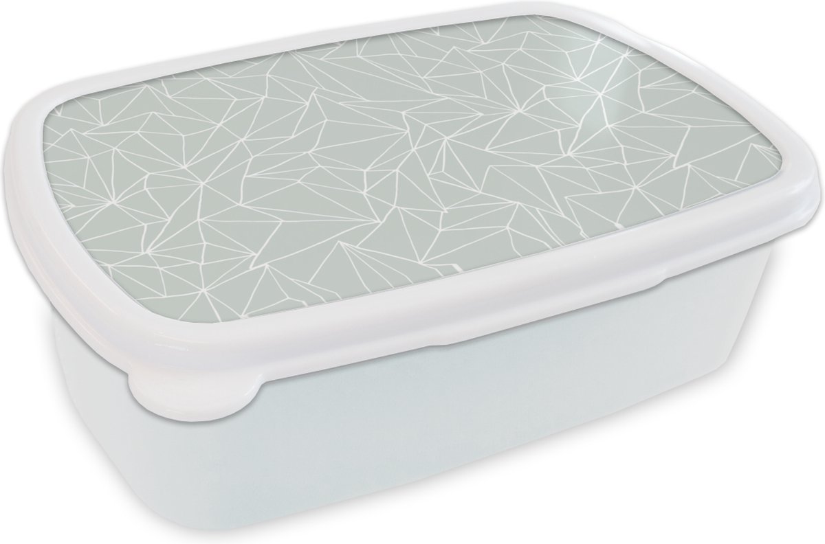 Broodtrommel Wit - Lunchbox - Brooddoos - Netwerk - Driehoek - Patronen - 18x12x6 cm - Volwassenen