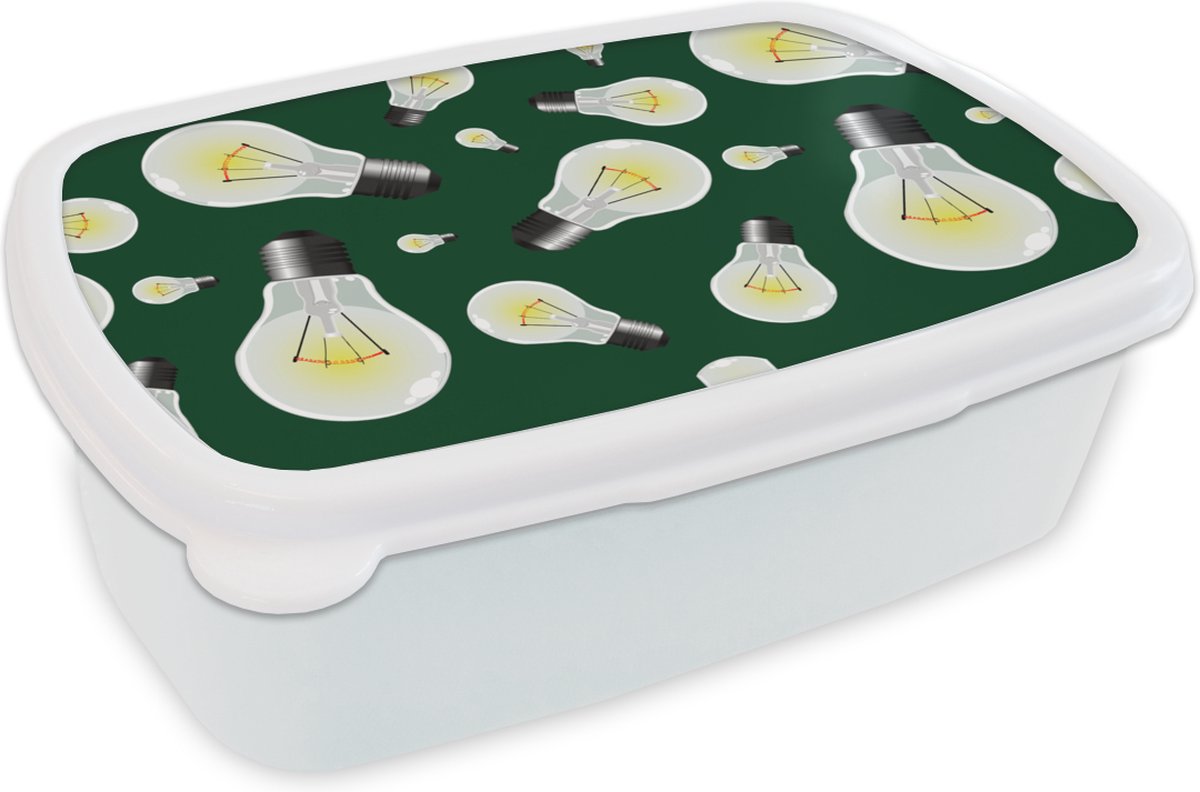Broodtrommel Wit - Lunchbox - Brooddoos - Lampen - Patronen - Licht - 18x12x6 cm - Volwassenen