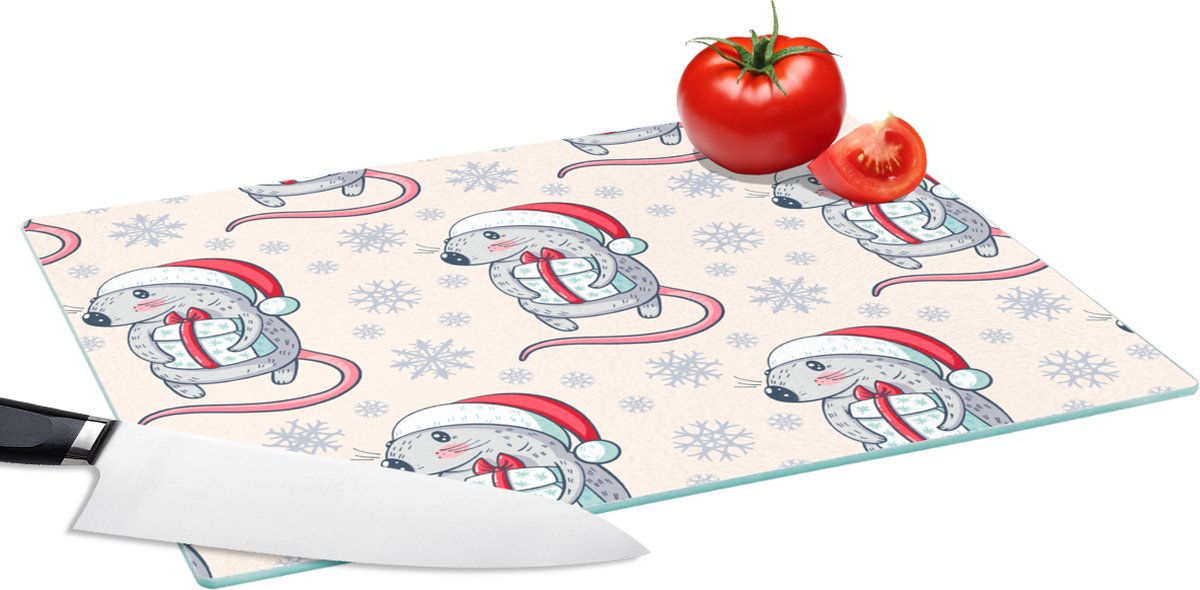 Glazen Snijplank - 39x28 - Rat - Kerstcadeau - Kinderen - Kerst - Patronen - Snijplanken Glas