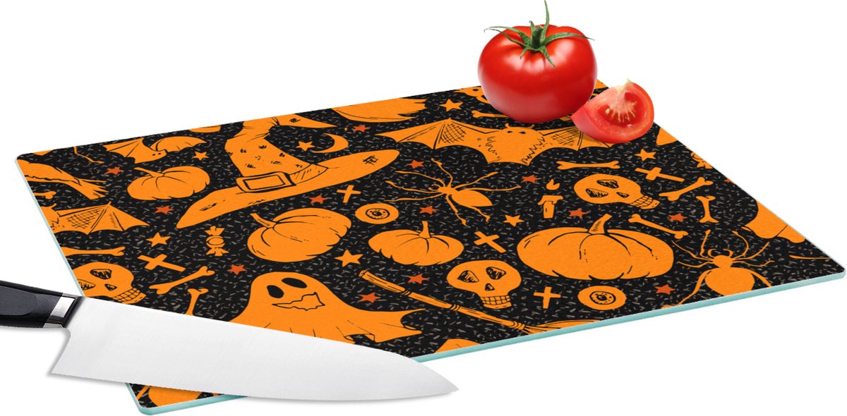Glazen Snijplank - 39x28 - Halloween - Oranje - Patronen - Snijplanken Glas