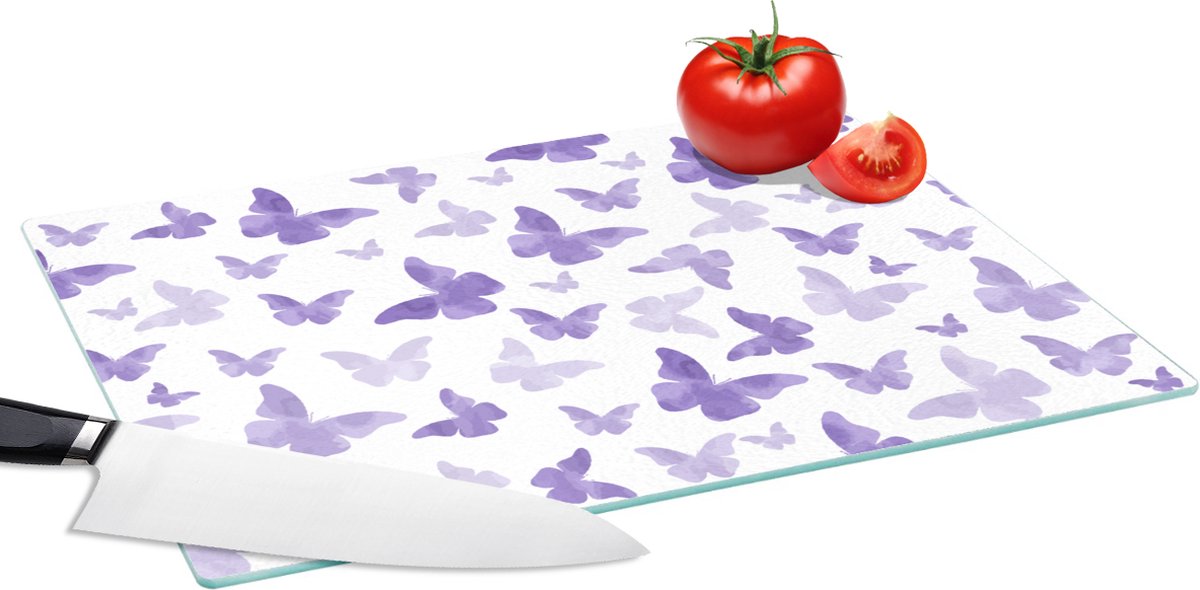 Glazen Snijplank - 39x28 - Vlinder - Paars - Patronen - Snijplanken Glas
