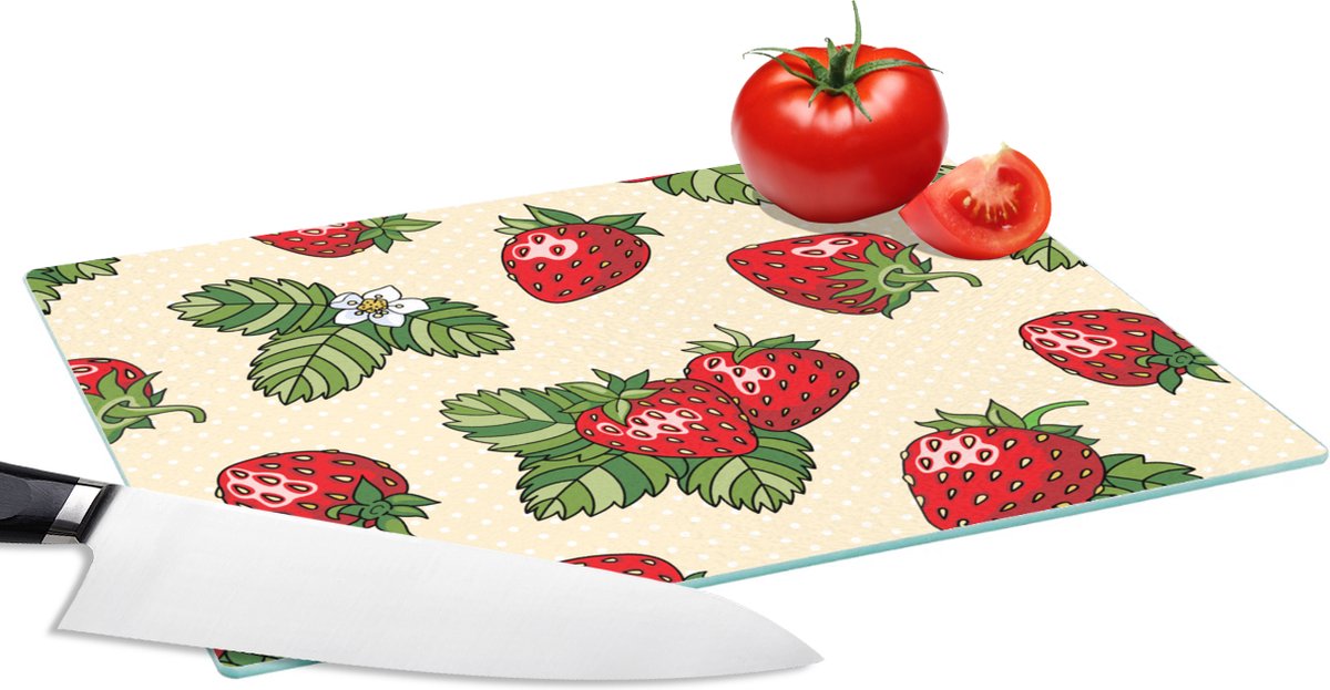 Glazen Snijplank - 28x20 - Aardbeien - Fruit - Patronen - Snijplanken Glas
