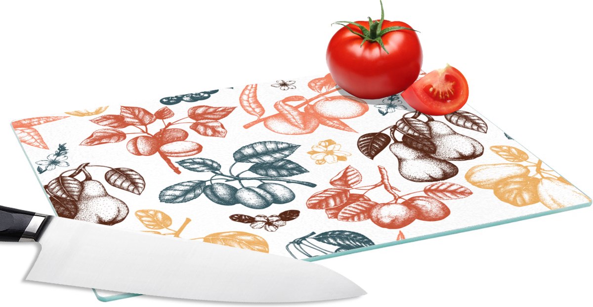 Glazen Snijplank - 28x20 - Fruit - Vintage - Boom - Design - Snijplanken Glas