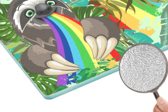 Planche à découper en Verres - 28x20 - Paresseux - Arc-en-ciel - Feuilles - Motifs - Planches à découper en Glas