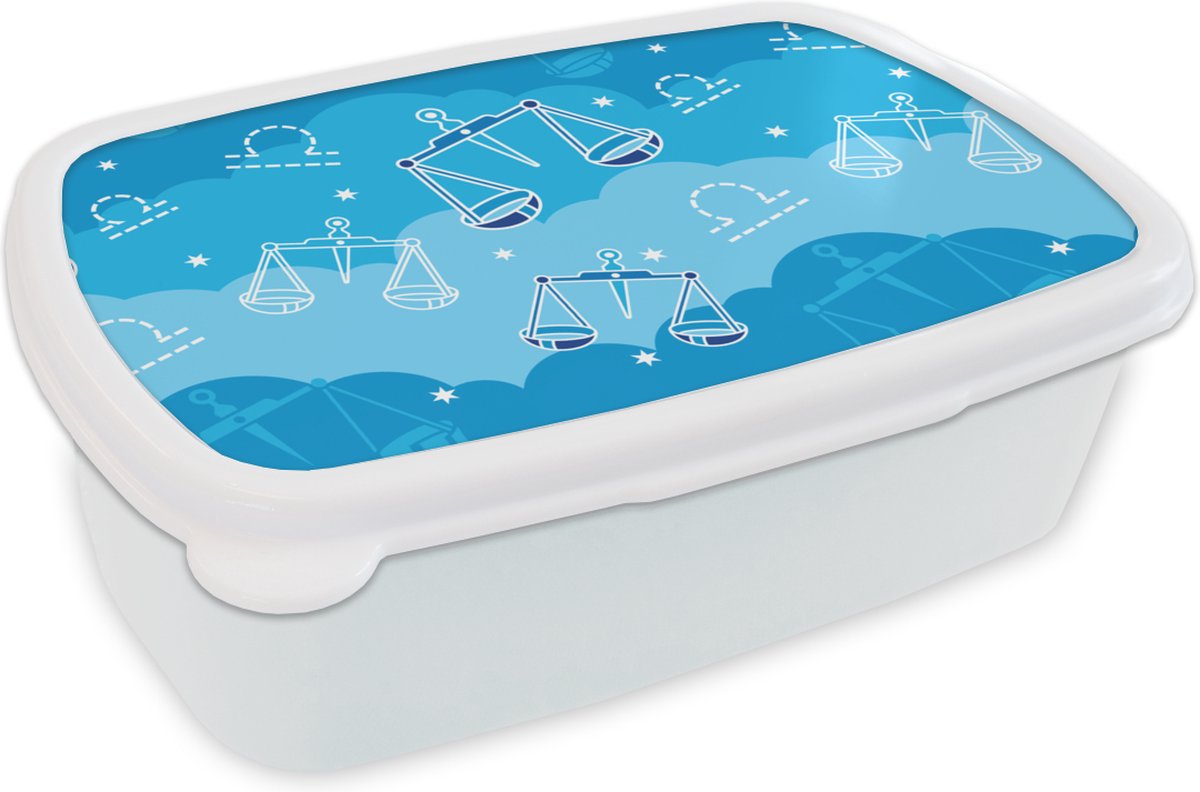 Broodtrommel Wit - Lunchbox - Brooddoos - Weegschaal - Patroon - Zodiac - 18x12x6 cm - Volwassenen