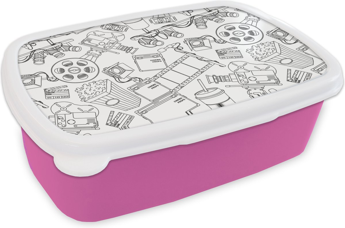 Broodtrommel Roze - Lunchbox - Brooddoos - Film - TV - Patroon - 18x12x6 cm - Kinderen - Meisje