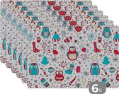 Set de table - Motifs - Hibou - Noël - 45x30 cm - 6 pièces - Résistant à la chaleur - Antidérapant - Coussinet - Amovible