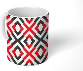 Mok - Koffiemok - Geometrische vormen - Abstract - Rood - Zwart - Design - Mokken - 350 ML - Beker - Koffiemokken - Theemok