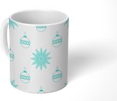 Mok - Koffiemok - Sneeuwvlok - Kerstballen - Blauw - Wit - Patroon - Mokken - 350 ML - Beker - Koffiemokken - Theemok