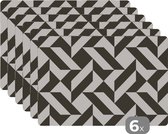 Placemat - Placemats kunststof - Zwart - Wit - Geometrische vormen - Patronen - 45x30 cm - 6 stuks - Hittebestendig - Anti-Slip - Onderlegger - Afneembaar