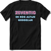 70 Jaar Goddelijk - Feest kado T-Shirt Heren / Dames - Licht Blauw / Licht Roze - Perfect Verjaardag Cadeau Shirt - grappige Spreuken, Zinnen en Teksten. Maat 3XL