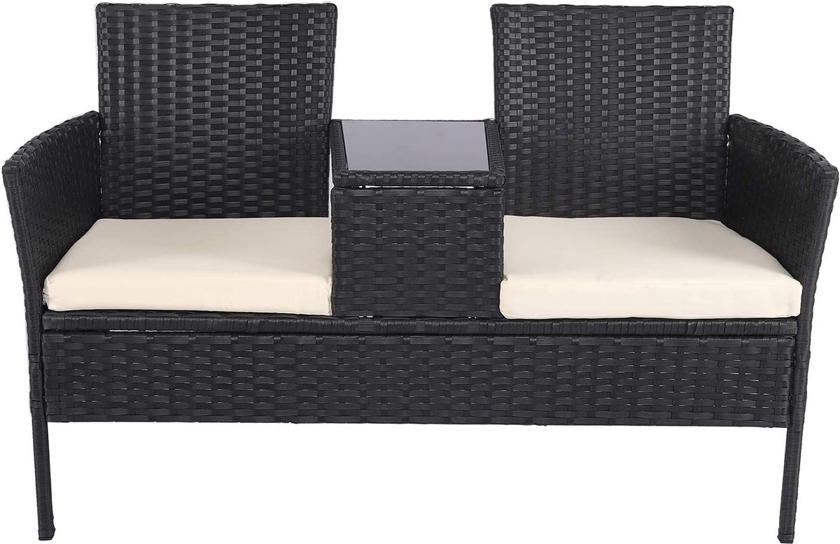 The Mash - Sparmdelen 2-delige polyrotan tafel zwart bank