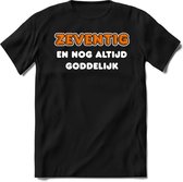 70 Jaar Goddelijk - Feest kado T-Shirt Heren / Dames - Wit / Oranje - Perfect Verjaardag Cadeau Shirt - grappige Spreuken, Zinnen en Teksten. Maat M