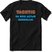 80 Jaar Goddelijk - Feest kado T-Shirt Heren / Dames - Blauw / Oranje - Perfect Verjaardag Cadeau Shirt - grappige Spreuken, Zinnen en Teksten. Maat L