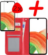 Samsung Galaxy A33 Hoesje Bookcase 2x Screenprotector - Samsung Galaxy A33 Case Hoes Cover - Samsung Galaxy A33 Screenprotector 2x - Rood